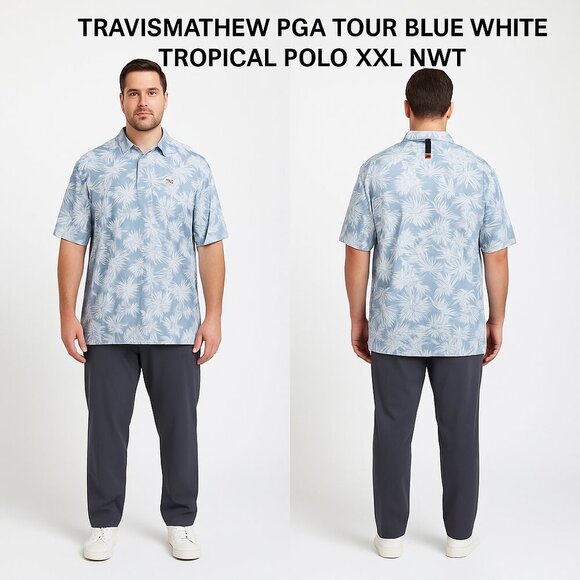 TravisMathew PGA Tour Blue White Tropical Polo XXL NWT - Picture 1 of 9